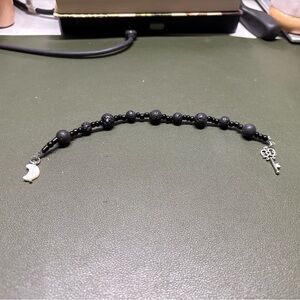Goddess Inspired Black Beaded Bracelet with Moon and Key Charms